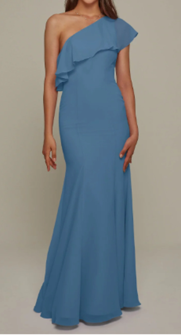 AW BRIDAL 2 XS dusty blue chiffon Felicia formal bridesmaid maxi dress NEW B27